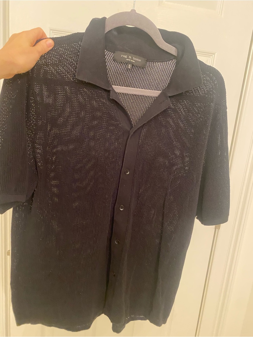 rag & bone The Knit Button SS Polo Men's Black Shirt Size Medium